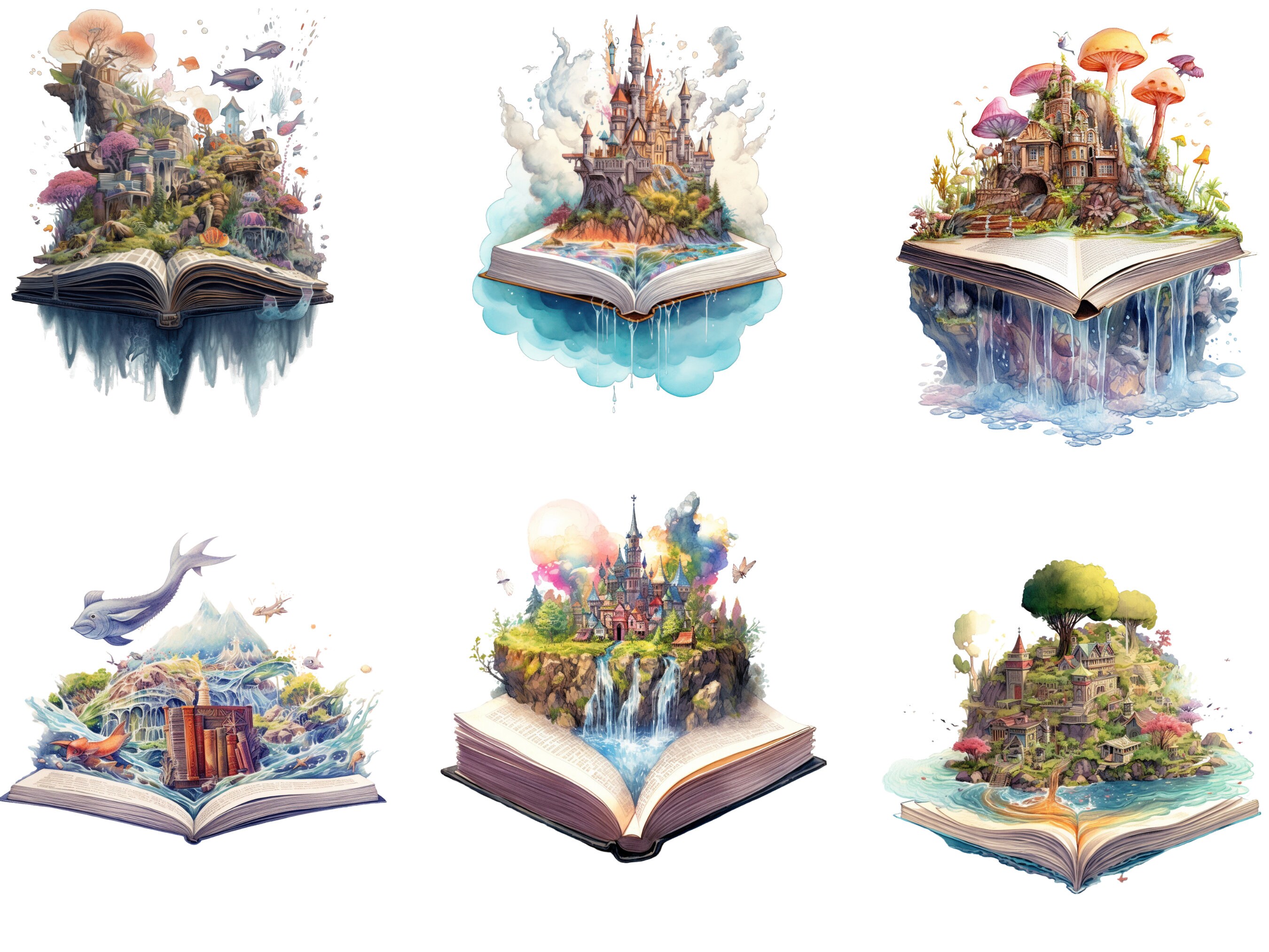 18 PNG Watercolor Fantasy Books Clipart, Open Book Clip Art Book Bundle ...