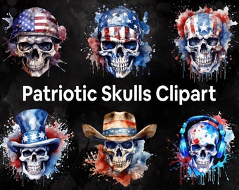 18 PNG American Flag Skull Sublimation PNG Design Clip Art Bundle Junk Journals  - Patriotic Graphic for T-Shirts Digital Commercial Use