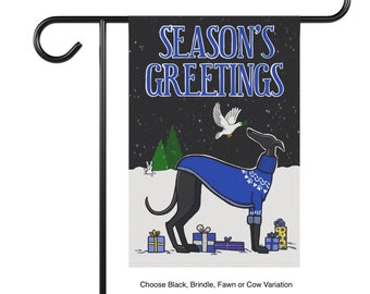 Season's Greetings Garden Flag - Greyhound Whippet Galgo Podenco