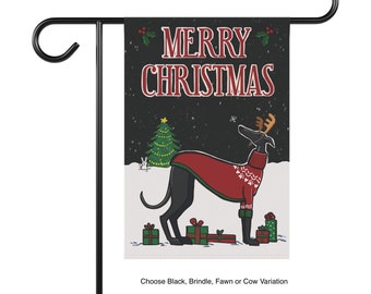Merry Christmas Garden Flag - Greyhound Whippet Galgo Podenco