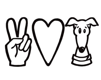 Vinilo adhesivo blanco Paz y amor con perros - Galgo Whippet Galgo