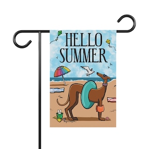 Welcome Summer Hound Garden Flag - Greyhound Whippet Galgo Podenco