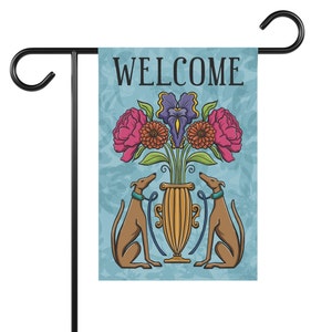 Floral Hound Garden Flag - Greyhound Whippet Dog