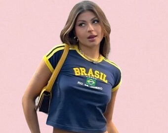 Joli t-shirt Brasil de l'an 2000, haut à manches courtes Angel Baby Brazil T-shirt