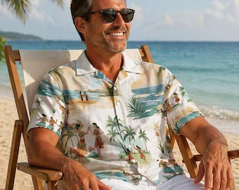 Camisa hawaiana para hombre con estampado integral y cierre de botones | Popelina de algodón de 115 g/m²