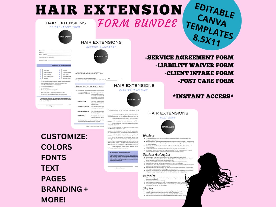 Hair Extension Forms, Editable Hair Consent Templates, Hair Extensions