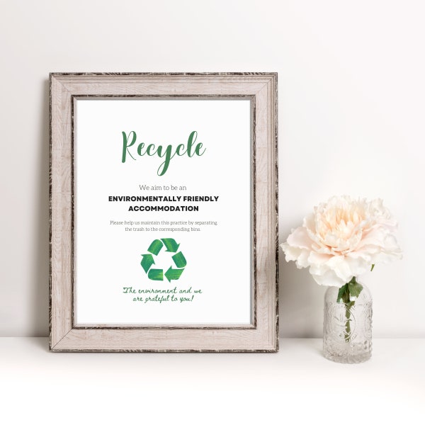 Recycle Sign, Eco-Friendly Printable Airbnb Signage, Editable Vacation Rental Poster, BNB Home Rules for House Guest, Canva Digital Download