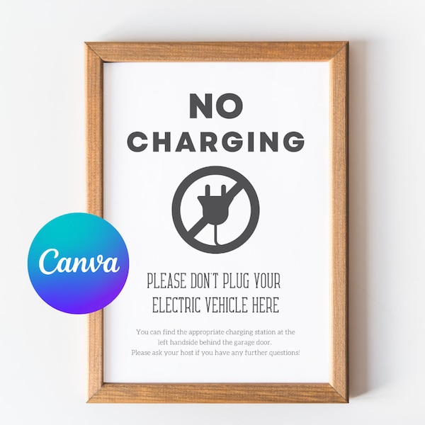 No Charging Point Sign, No Charging Station, Editable Airbnb Poster, Custom VRBO Sign, Do Not Charge Electric Vehicle, Guest Rules For Use