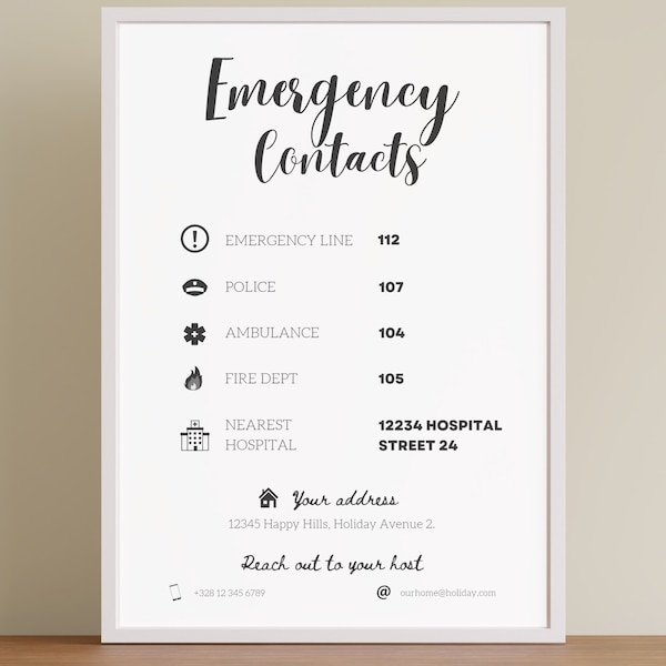 Airbnb Emergency Number Etsy
