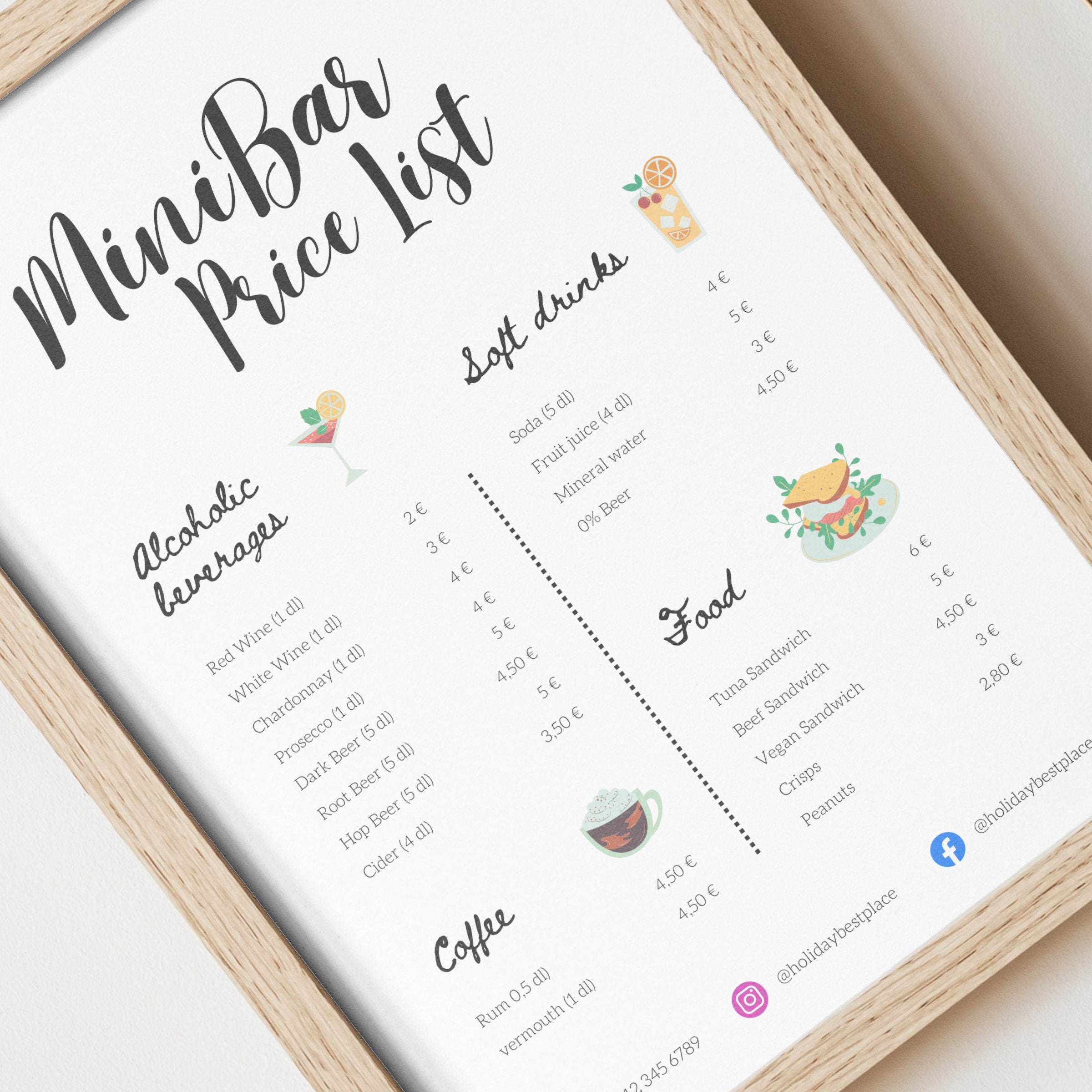 Minibar Pricelist, Printable Price Sheet, Custom Onepage Menu Card, Canva Graphic Pricelist