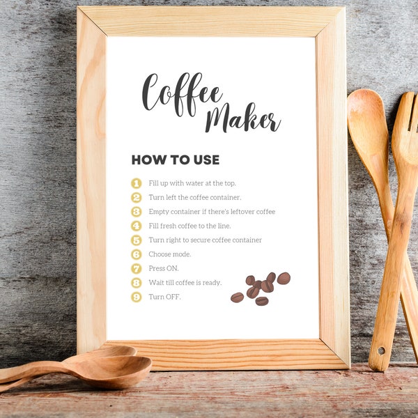 Editable Coffee Maker Sign Printable Airbnb Kitchen Sign Custom VRBO Signage Instructions for Rental Home Guests Instant Download Canva