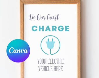 Electric Car Charger Sign, EV Charging Station Sign, Editable Airbnb Poster, Custom VRBO Poster, Printable Airbnb, Garage Car Charging Place