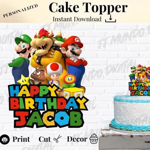 Personalized Super Mario Cake Topper , Custom Name , Digital Download ,  Printable Party Decor