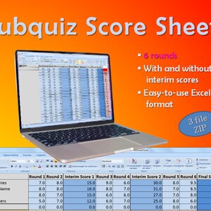 Pubquiz Score Sheets, Excel sheets, Digital Download Template