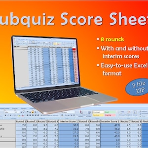 Pubquiz Score Sheets, Excel sheets, Digital Download Template
