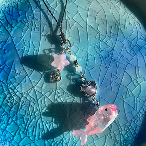 Handmade Pink Shark phone charm/keyring