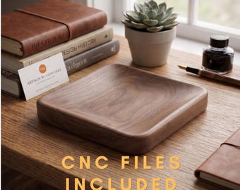CNC Files Walnut Catchall Tray STL STEP Model Wooden Desk Organizer Digital Download Router