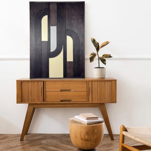 Hanmade 3D Wooden Wall Art Modern Geometric Decor Minimalist Layers Panel Abstract Wood Artwork Large Statement Piece for Living room