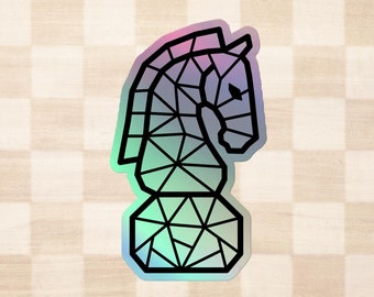 Giant Knight Holographic Sticker: Glossy Chess Piece Decal