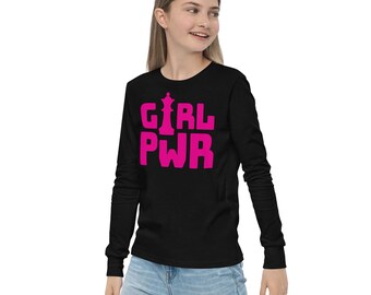 Girl Power Chess Tee: Youth Long Sleeve, Pink Empowerment Apparel