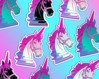 Holographic Unicorn Chess Stickers: 3D Vinyl Decals
