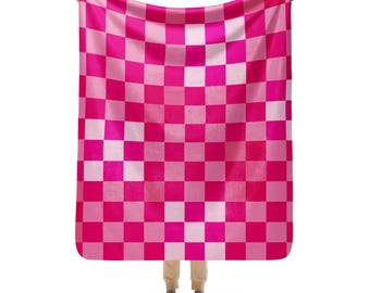 Pink Checker Sherpa Throw Blanket, Gamer Decor, Cozy Blanket