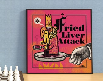 The Fried Liver Attack | Chess Opening Poster Print | Chess Enthusiasts, Kids, Teens, Teachers, Mentors, Chess Clubs and Classroom Décor.
