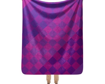 Purple Passion Chess Blanket: Diamond Checkerboard Sherpa Throw