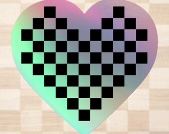 I LOVE GAMES Holographic Heart Sticker: Chessboard Decal