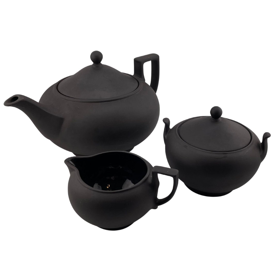 Vintage Wedgwood Black Basalt Tea Set, Jasperware Etsy