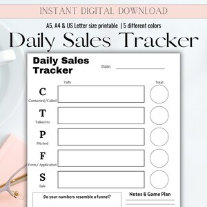 Seguimiento de ventas diario imprimible, plantilla de registro de llamadas en frío, seguimiento de ventas comerciales, registro de ventas comerciales / descarga instantánea A4, A5, carta de EE. UU.