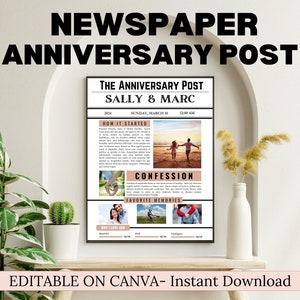 Couple Anniversary Newspaper Template, Happy Anniversary Newspaper, Gift For Boyfriend And Girlfriend, Printable Newspaper Canva Template
