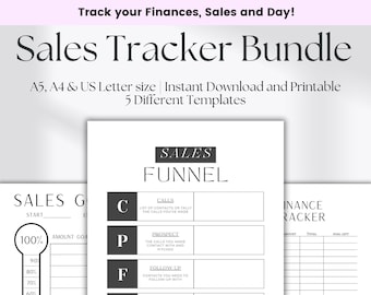 Sales Tracker Bundle, Editable Finance Daily Planner Bundle, Digital Sales Funnel PDF,  Budget Expenses Profit, Printable Instant Download