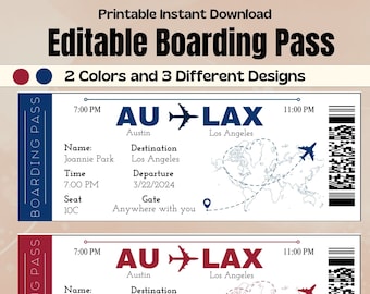 6 Editable Boarding Pass Template, Printable Custom Airline Ticket, Canva Boarding Pass, Digital Download  Canva Boarding Pass Surprise Trip