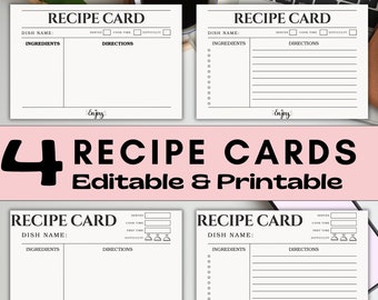 Plantilla de tarjeta de receta minimalista, tarjetas de receta imprimibles, plantillas de recetas editables de Canva, tarjetas de receta editables, regalo familiar tradicional