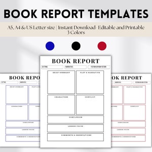 Printable Book Report Template, Book Report for Kids, Printable book report, Homeschool Worksheet, Teacher Resources, Instant Download