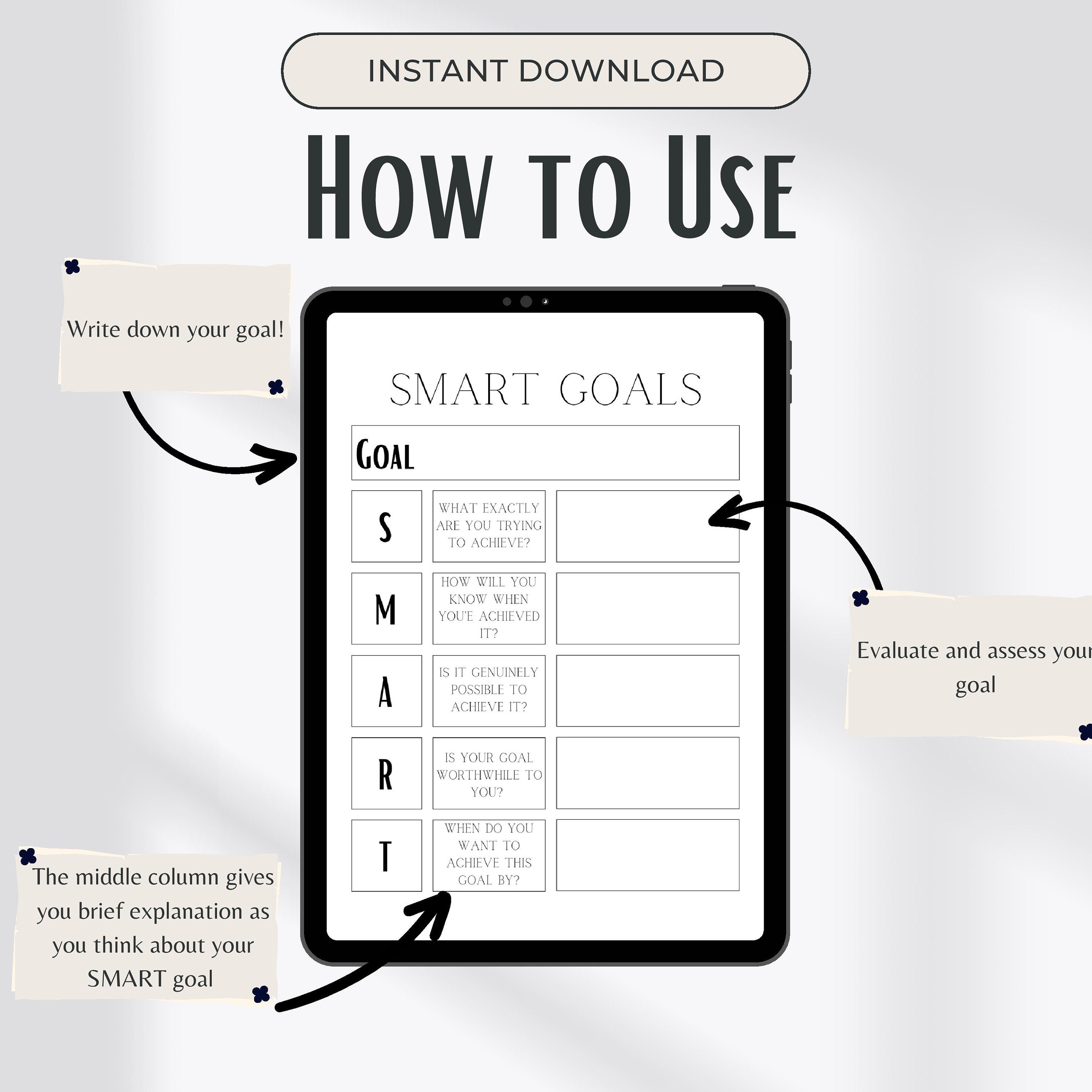 S.M.A.R.T Goal Planner Printable, Goal Tracker Printable, Productivity ...