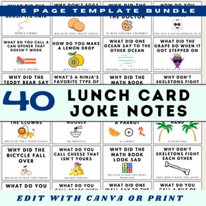 Blagues à imprimer sur la boîte à lunch, Notes modifiables sur la boîte à lunch, Blagues pour enfants, Cartes d'activités de boîte à lunch, Devinettes pour enfants, Cartes de boîte à lunch imprimables