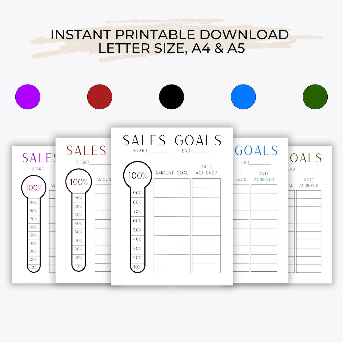 Printable Sales Goal Tracker, Simple Finance Thermometer Chart Tracker ...