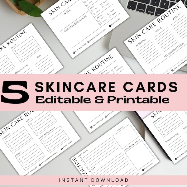 Home Skincare Routine Cards, Editable Esthetician Canva Templates, Facial Treatment Aftercare Cards, Skincare Product Regimen Plan