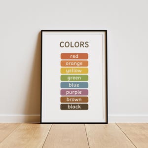 Póster de la tabla de colores Montessori: Impresión de aprendizaje del arcoíris (descarga digital)