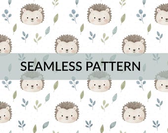 Cute Hedgehog Seamless Pattern – Woodland Animal Digital Paper for Kids | Nursery, Fabric, Scrapbooking, Wallpaper