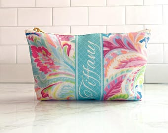 Personalized Floral Paisley Accessory Pouch: Colorful Makeup Bag, Travel Organizer