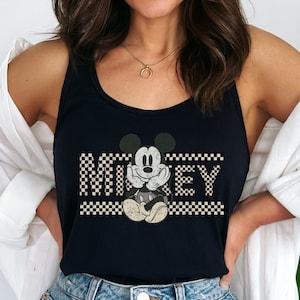 Women's Mickey & Friends '80s Minnie and Mickey Mouse Racerback Tank Top  Tahiti Blue Small 