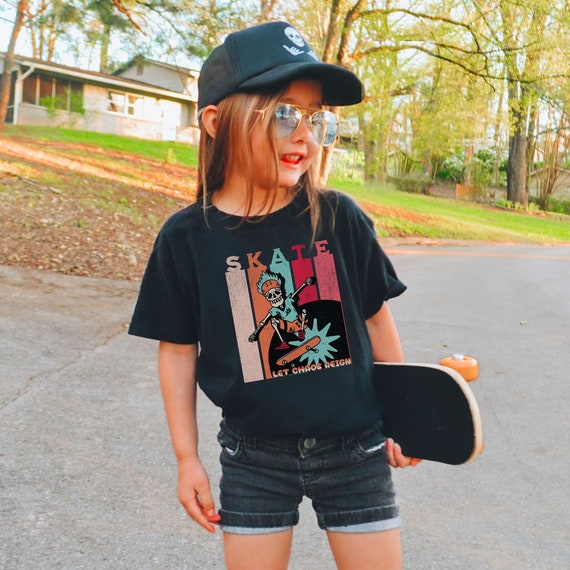 Kids Retro Skateboarding T-shirt, Kids Punk Rock Shirt, Kids Skateboard T  Shirt, Skateboard Gift for Kids, Kids Skeleton Tee, Kids Skate Tee 