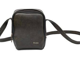 Genuine Vintage Kodak Camera Bag for cameras and accessories / Dark green faux leather vintage bag