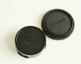 Genuine vintage Canon FD camera body and rear lens cap set for all Canon FD lenses / made in Japan