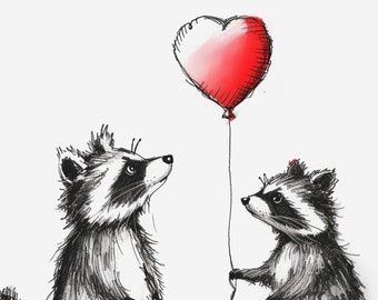 Love You! Doodles Midjourney Prompt, Animals & Red Heart Balloons, Add Midjourney Text, Perfect for Love Cards, Customizable Midjourney Art