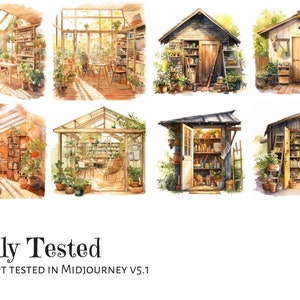 Midjourney prompt, Watercolor Illustrations, Rural Kitchen and Garden Prompt, Fully tested