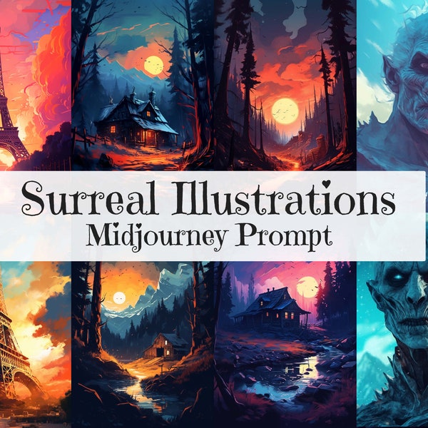 Surreal Illustrations Midjourney Prompts, Posters, Portraits and Landscapes, AI Art, Midjourney Prompt, Midjourney AI Art, Learn Midjourney